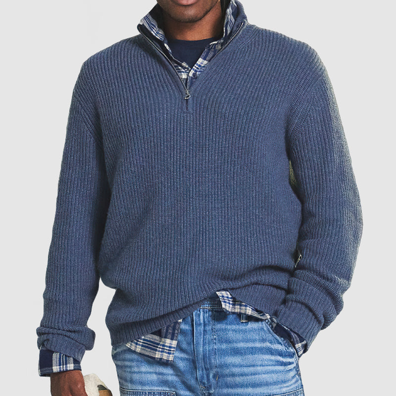 "Herren Kaschmirpullover mit Reißverschluss, business-casual Stil, elegant, weich, vielseitig, ideal für Büro und Freizeit."