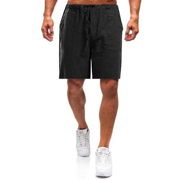 "Herren Leinen Shorts, atmungsaktiv, in verschiedenen Farben, mit elastischem Bund und Kordelzug, ideal für Sommer."