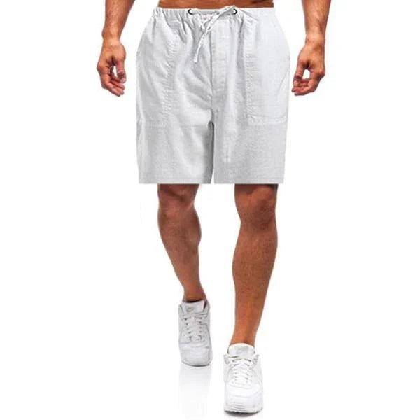"Herren Leinen Shorts, atmungsaktiv, in verschiedenen Farben, mit elastischem Bund und Kordelzug, ideal für Sommer."