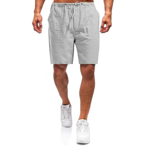 "Herren Leinen Shorts, atmungsaktiv, in verschiedenen Farben, mit elastischem Bund und Kordelzug, ideal für Sommer."