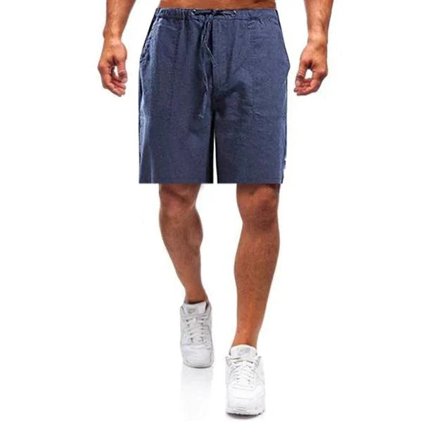 "Herren Leinen Shorts, atmungsaktiv, in verschiedenen Farben, mit elastischem Bund und Kordelzug, ideal für Sommer."