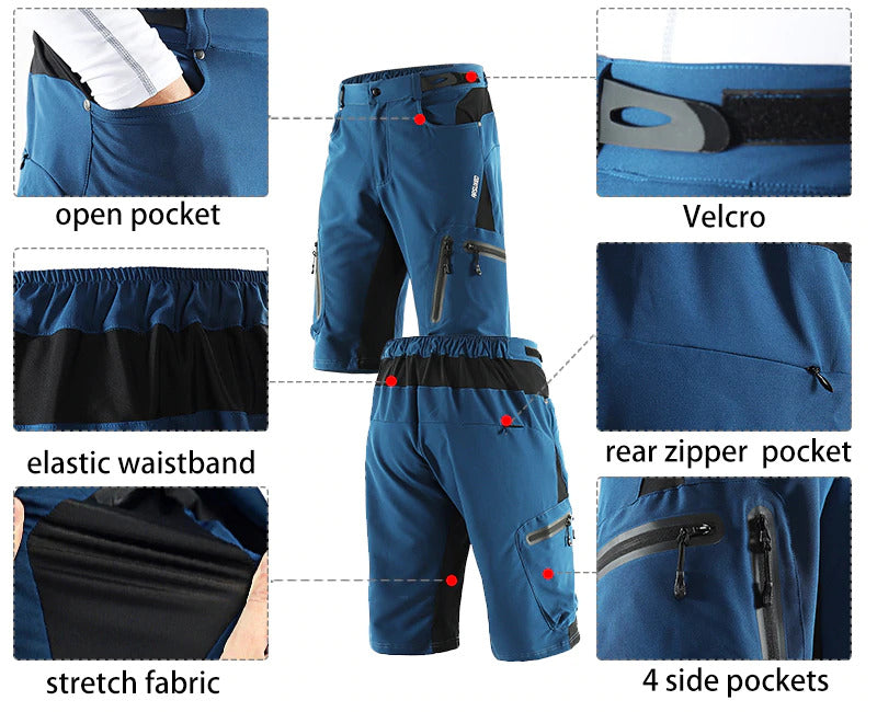 "Herren Outdoor Radhose, atmungsaktiv, elastischer Bund, Reißverschlusstaschen, ideal für Radfahren und Outdoor-Abenteuer."