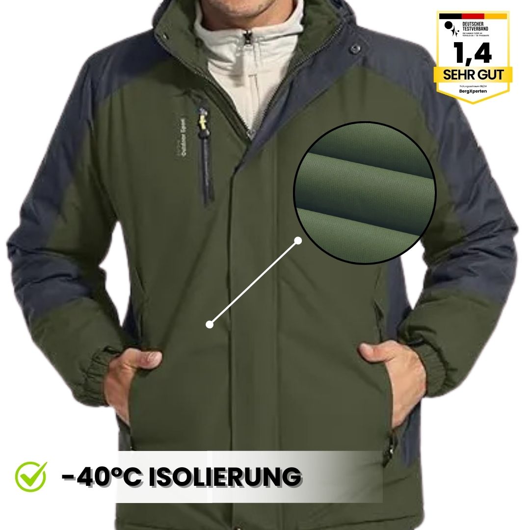 Herren-Outdoorjacke mit Kapuze, wasserdicht und winddicht, stilvolles Color-Block-Design, ideal für Herbst und Winter.