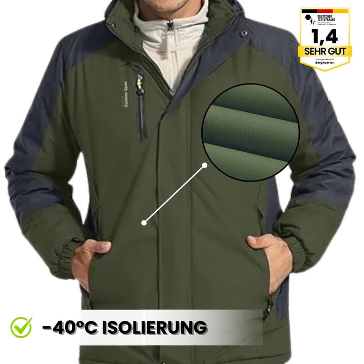 Herren-Outdoorjacke mit Kapuze, wasserdicht und winddicht, stilvolles Color-Block-Design, ideal für Herbst und Winter.