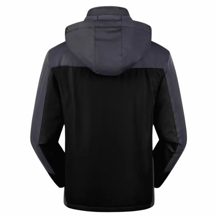 Herren-Outdoorjacke mit Kapuze, wasserdicht und winddicht, stilvolles Color-Block-Design, ideal für Herbst und Winter.