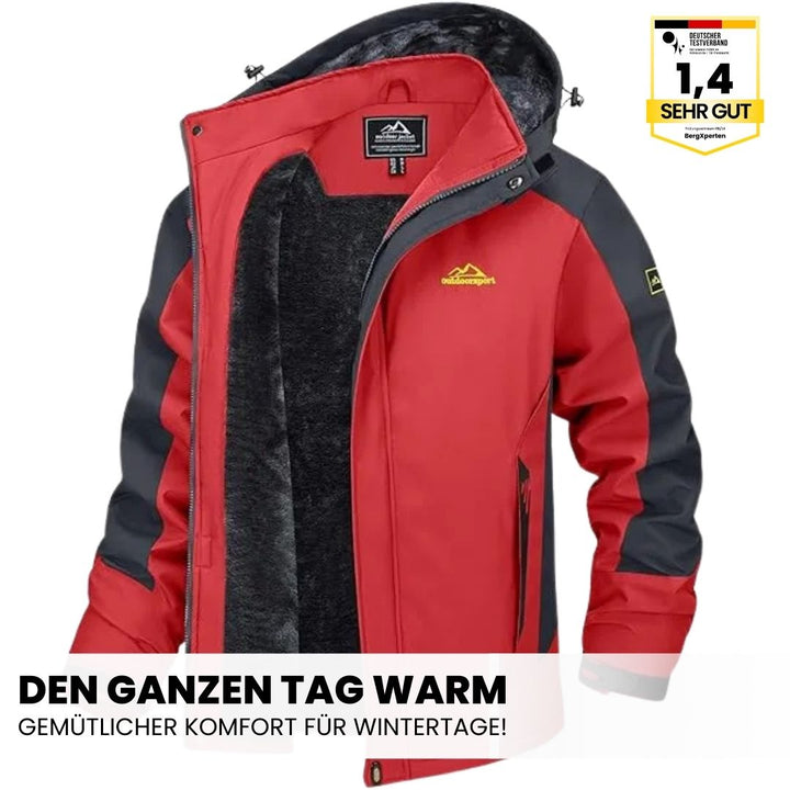 Herren-Outdoorjacke mit Kapuze, wasserdicht und winddicht, stilvolles Color-Block-Design, ideal für Herbst und Winter.