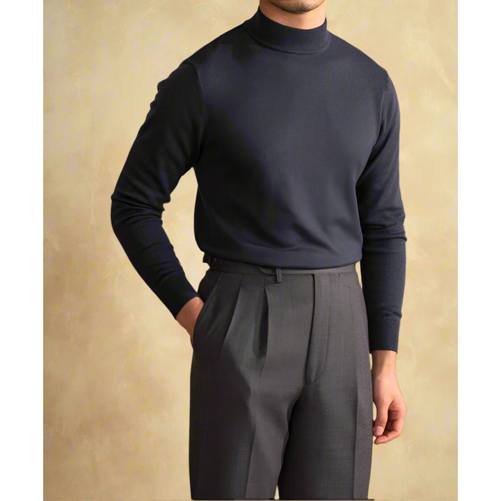 "Herren Rollkragen-Pullover aus Wolle, elegant und klassisch, in zeitlosem Design, ideal für formelle und lässige Anlässe."