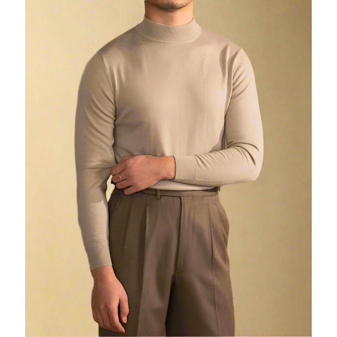 "Herren Rollkragen-Pullover aus Wolle, elegant und klassisch, in zeitlosem Design, ideal für formelle und lässige Anlässe."