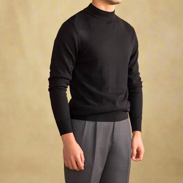 "Herren Rollkragen-Pullover aus Wolle, elegant und klassisch, in zeitlosem Design, ideal für formelle und lässige Anlässe."