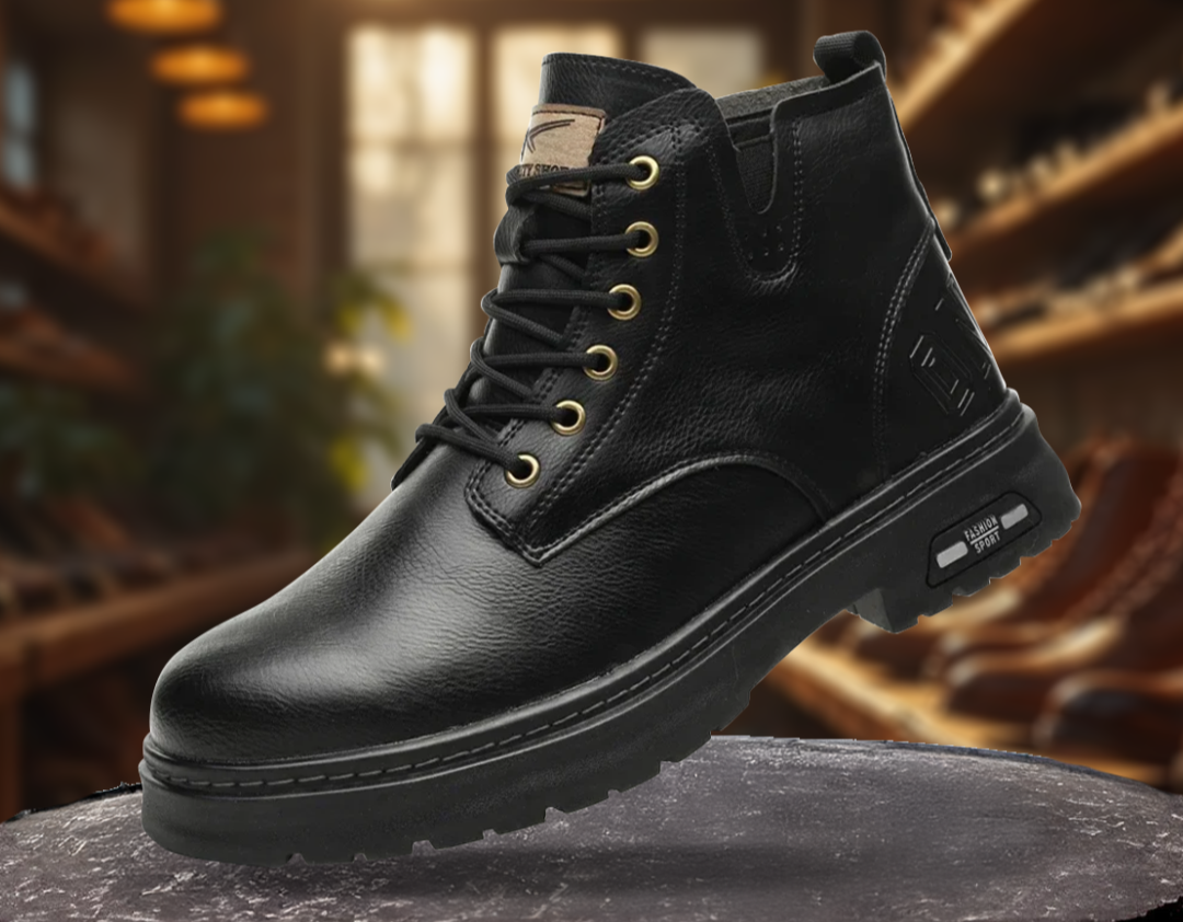 "Herren Schnürstiefel aus Echtleder mit Reißverschluss, zeitloses Design, robuste Struktur, elegante braune Farbe"