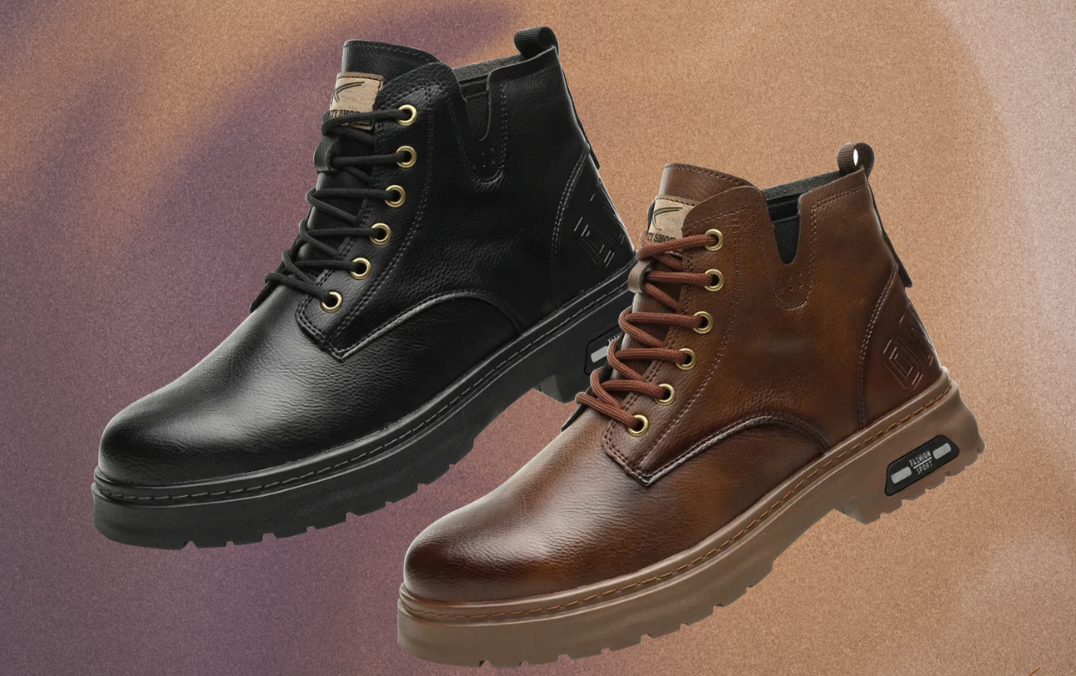 "Herren Schnürstiefel aus Echtleder mit Reißverschluss, zeitloses Design, robuste Struktur, elegante braune Farbe"