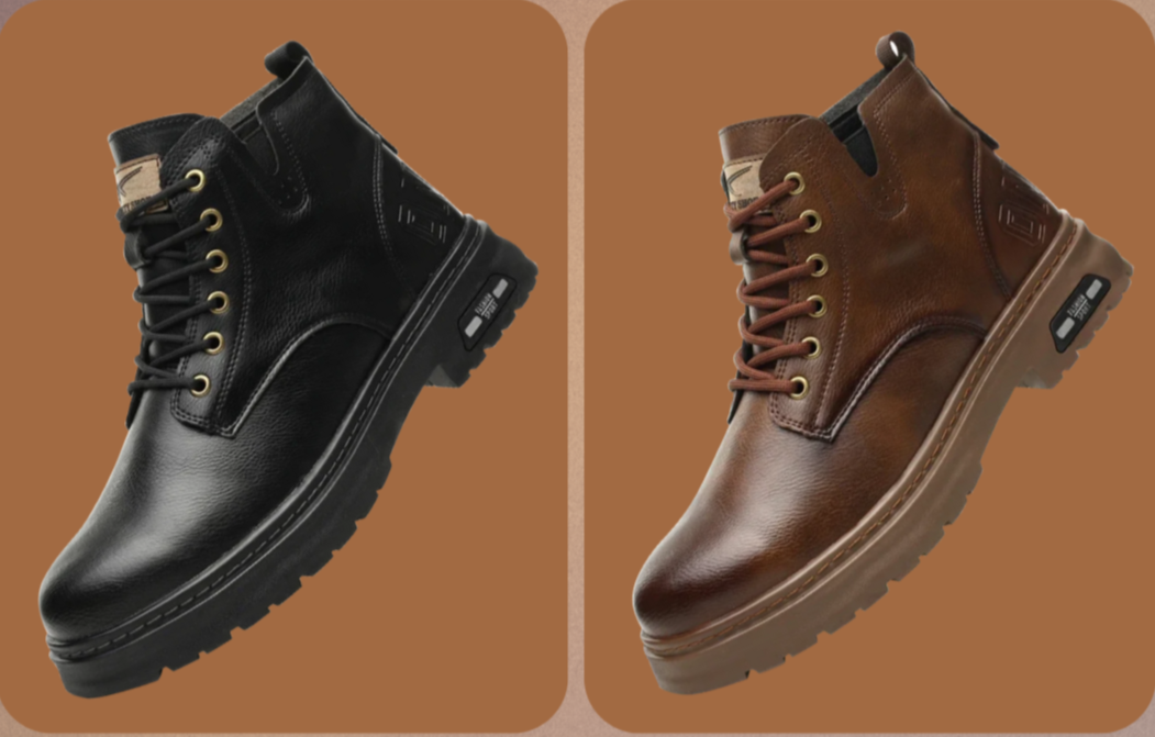 "Herren Schnürstiefel aus Echtleder mit Reißverschluss, zeitloses Design, robuste Struktur, elegante braune Farbe"