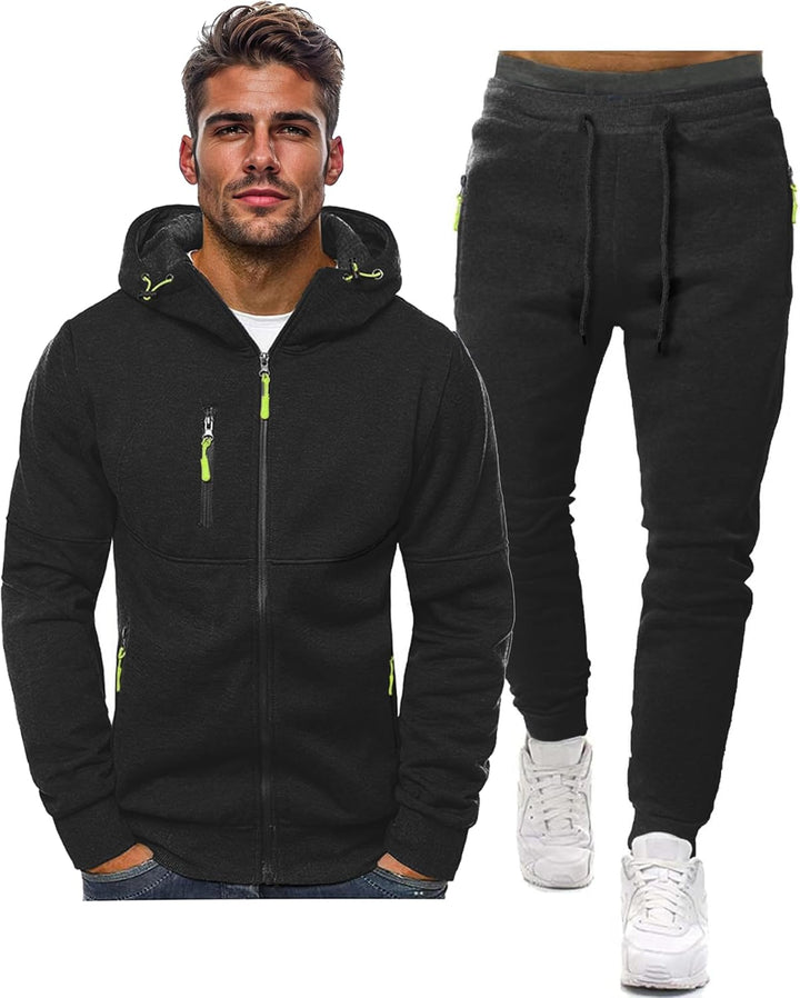 "Herren Slim-Fit-Trainingsanzug atmungsaktiv, dunkelblau, Vorderansicht, stilvoller Look, leichtes Material für Sport & Freiz