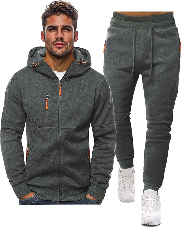 "Herren Slim-Fit-Trainingsanzug atmungsaktiv, dunkelblau, Vorderansicht, stilvoller Look, leichtes Material für Sport & Freiz
