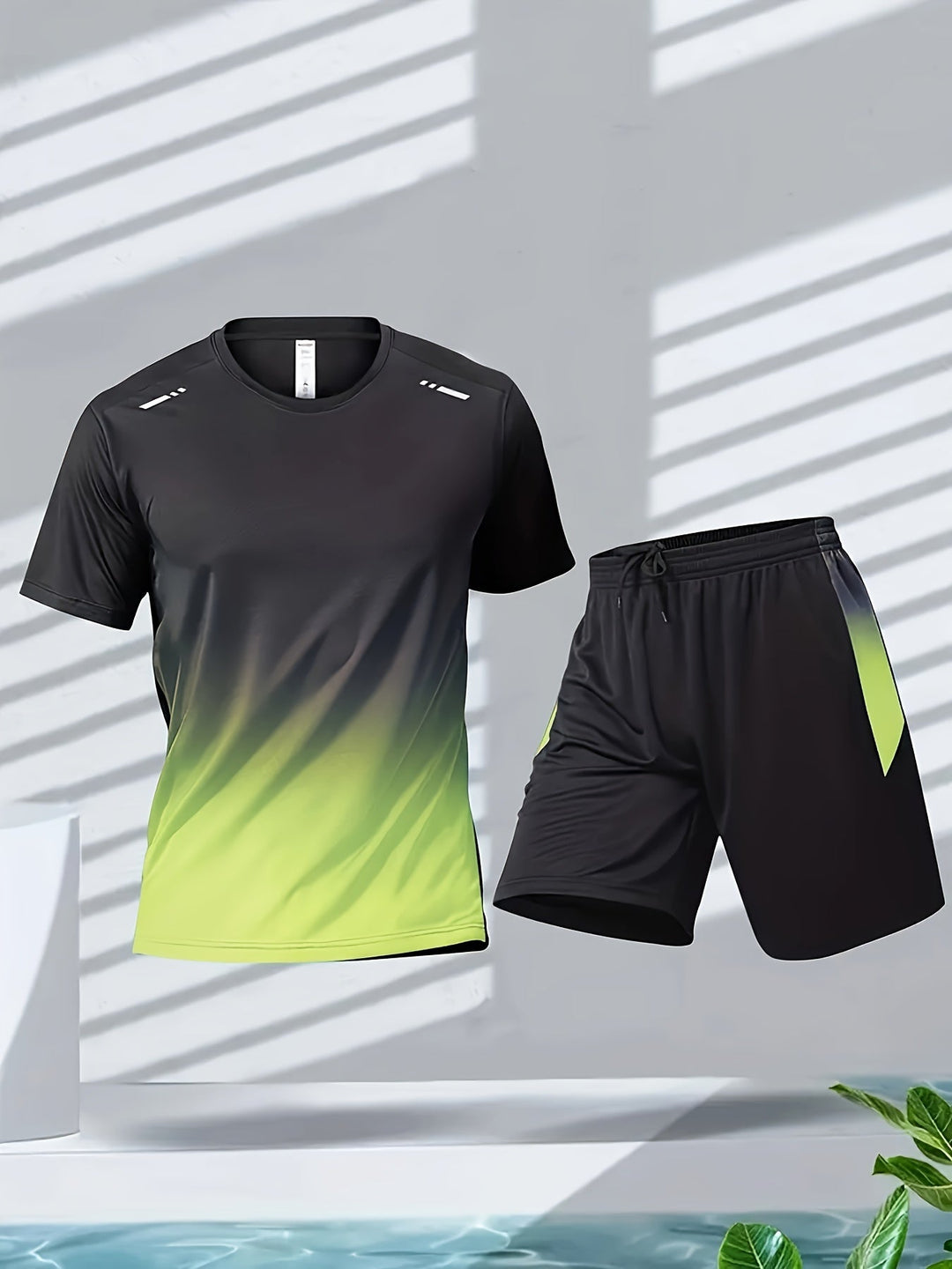 "Herren Sport-Set: Atmungsaktives T-Shirt & Shorts, schnelltrocknend, Gradient-Farbverlauf, modernes Design für Sport"