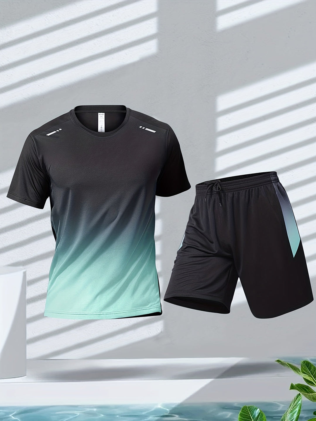 "Herren Sport-Set: Atmungsaktives T-Shirt & Shorts, schnelltrocknend, Gradient-Farbverlauf, modernes Design für Sport"