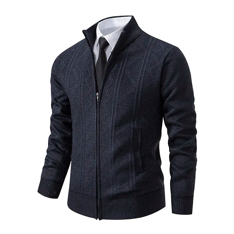 "Herren Strickjacke mit Reißverschluss aus Kaschmir-Baumwolle, elegant und modern für den stilbewussten Mann."