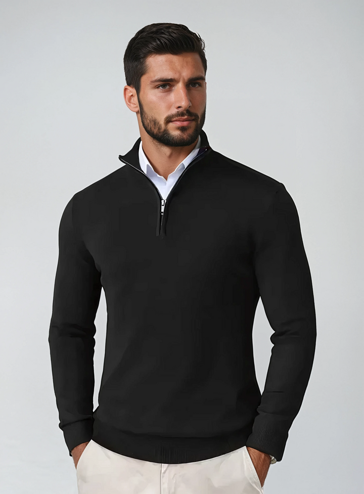 "Herren Strickpullover aus Baumwollmix mit Reißverschlusskragen, klassisches Design, weiche Textur, eleganter Look"