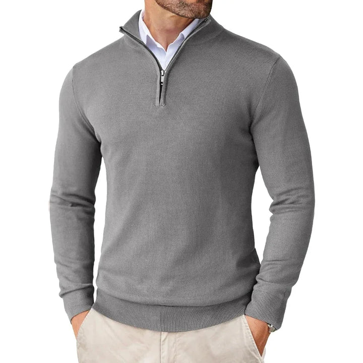 "Herren Strickpullover aus Baumwollmix mit Reißverschlusskragen, klassisches Design, weiche Textur, eleganter Look"