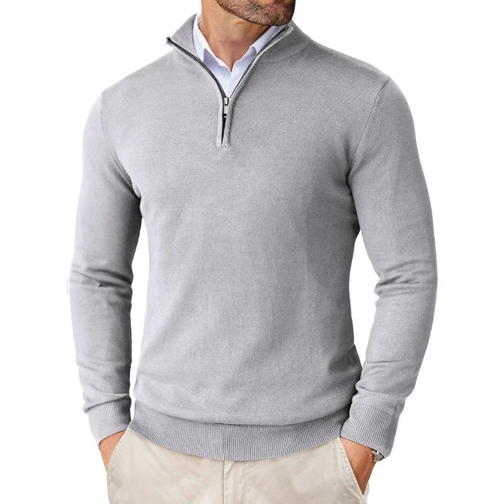 "Herren Strickpullover aus Baumwollmix mit Reißverschlusskragen, klassisches Design, weiche Textur, eleganter Look"