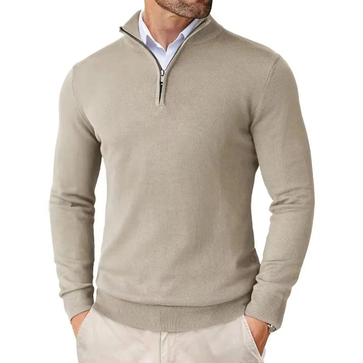 "Herren Strickpullover aus Baumwollmix mit Reißverschlusskragen, klassisches Design, weiche Textur, eleganter Look"