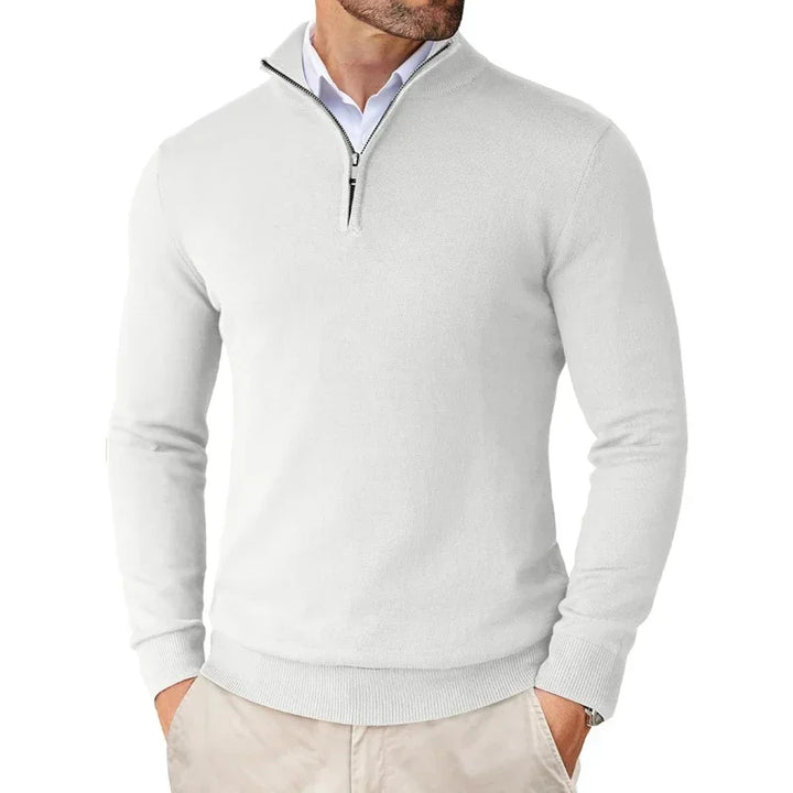 "Herren Strickpullover aus Baumwollmix mit Reißverschlusskragen, klassisches Design, weiche Textur, eleganter Look"