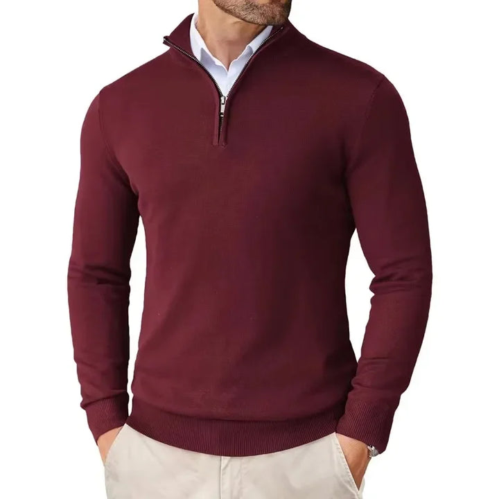 "Herren Strickpullover aus Baumwollmix mit Reißverschlusskragen, klassisches Design, weiche Textur, eleganter Look"