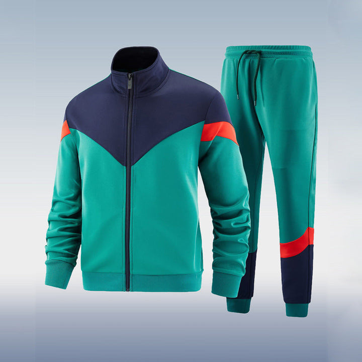 "Herren Trainingsanzug Set, atmungsaktiv, modern; dunkelblaues Set mit Jacke und Hose, ideal für Sport und Freizeit."