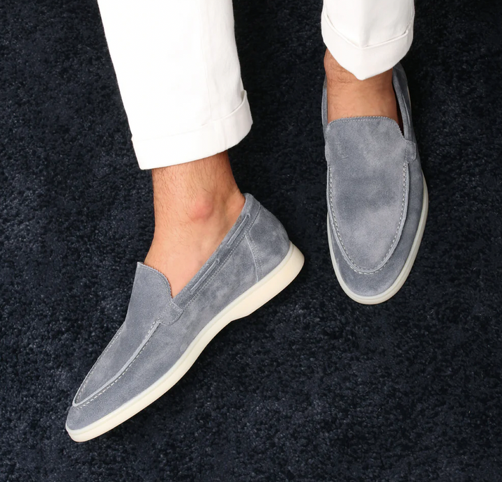 "Herren Wildleder-Slipper, elegant, komfortabel, in braunem Nachahmung Wildleder mit flexibler Gummisohle, Slip-on-Design"