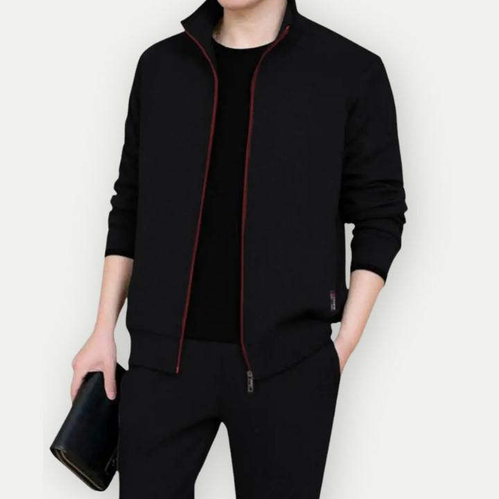 "Herren Zip-Up Jacke & Hose Set, grau, elegantes Design, bequemes Activewear für Fitness & Freizeit, vielseitig einsetzbar."