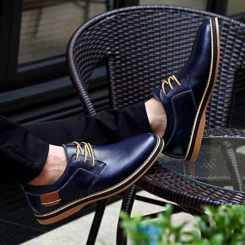 Herrenleder-Oxfordschuhe in Blau, hochwertiges Leder, klassische Eleganz, robust mit Gummisohle, ideal für alle Anlässe.