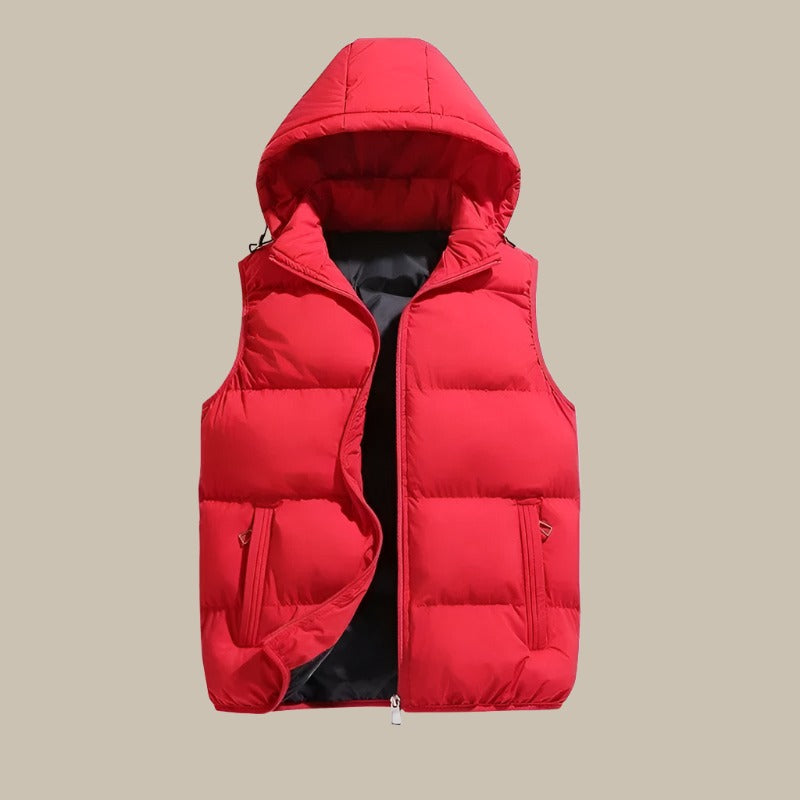 "Herrenweste mit Kapuze, schwarz-grau, modern, schmaler Schnitt, verstellbare Kapuze, ideal für Freizeit und Übergangszeit"