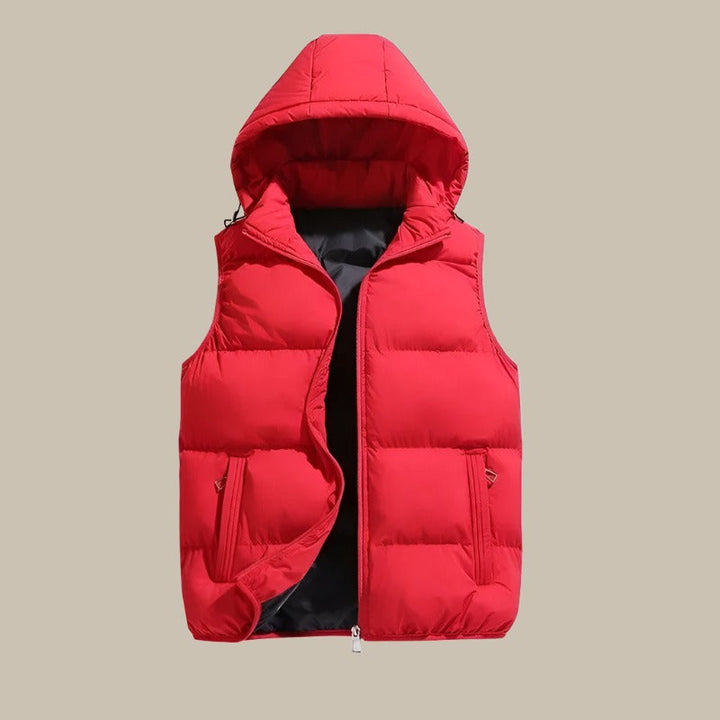 "Herrenweste mit Kapuze, schwarz-grau, modern, schmaler Schnitt, verstellbare Kapuze, ideal für Freizeit und Übergangszeit"