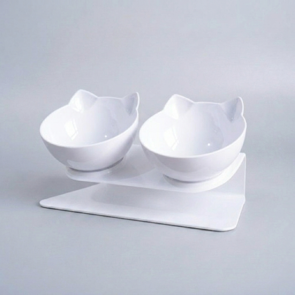 Anti-vomiting raised cat bowls, perfect for healthy digestion. Elevated double feeder, easy to clean & non-slip design.