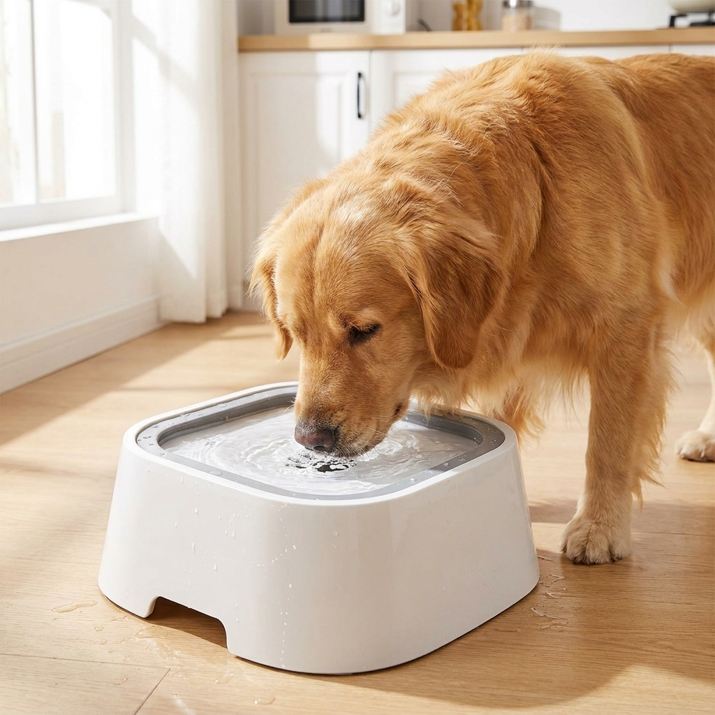 Non-spill dog water bowl for mess-free hydration at home or during travel. Perfect pet accessory.