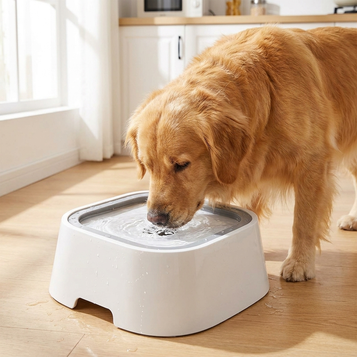Non-spill dog water bowl for mess-free hydration at home or during travel. Perfect pet accessory.