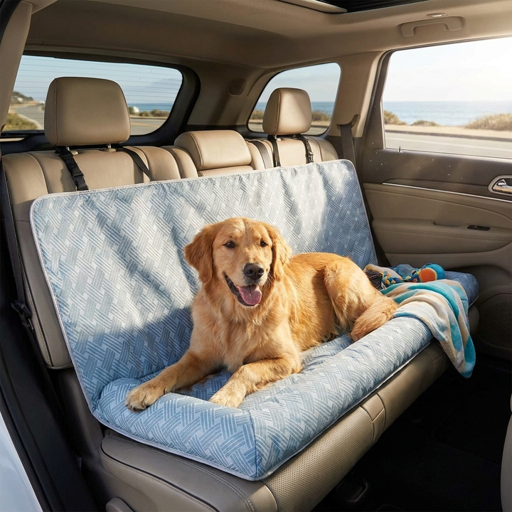 Dog Cooling Travel Car Seat Bed ensures safe & comfortable rides for pets. Perfect pet travel accessory.