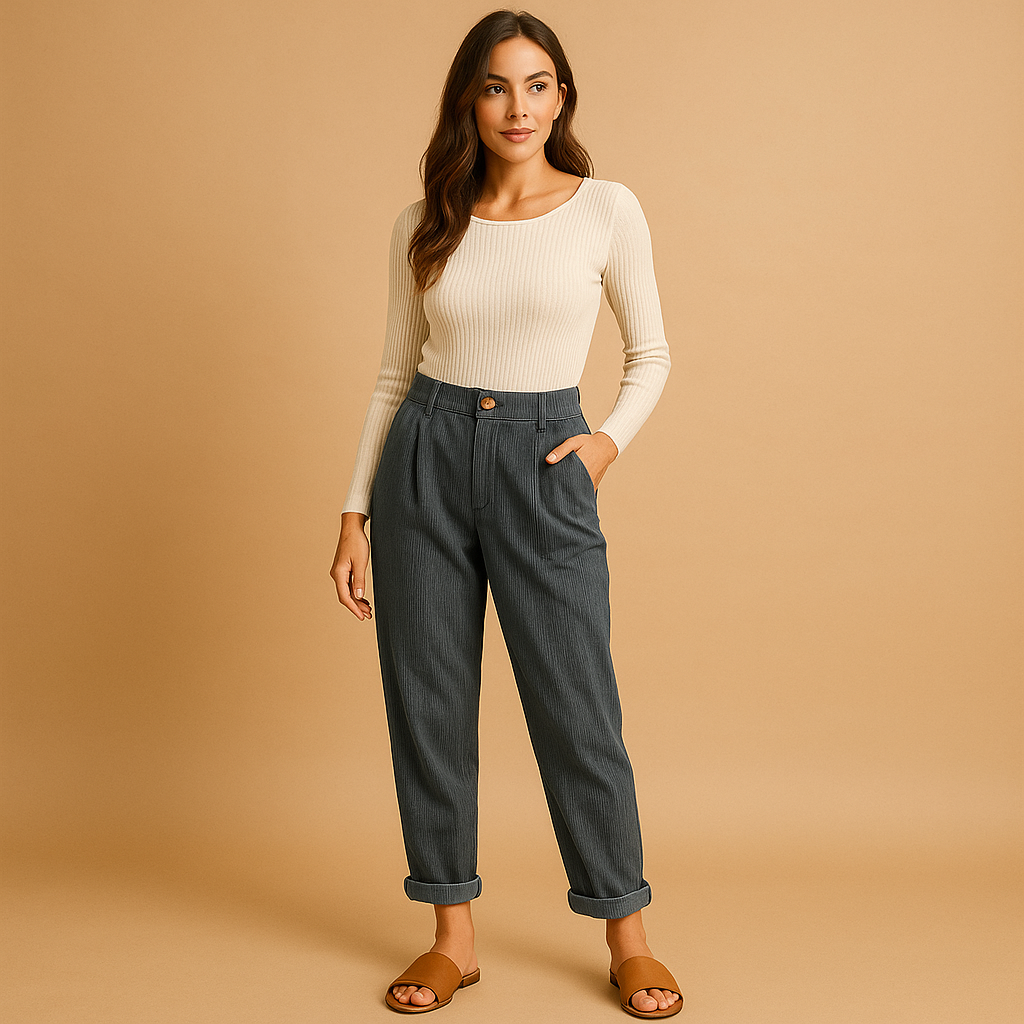 Relaxed fit high waist corduroy pants for women, offering comfortable and versatile fall & autumn style.
