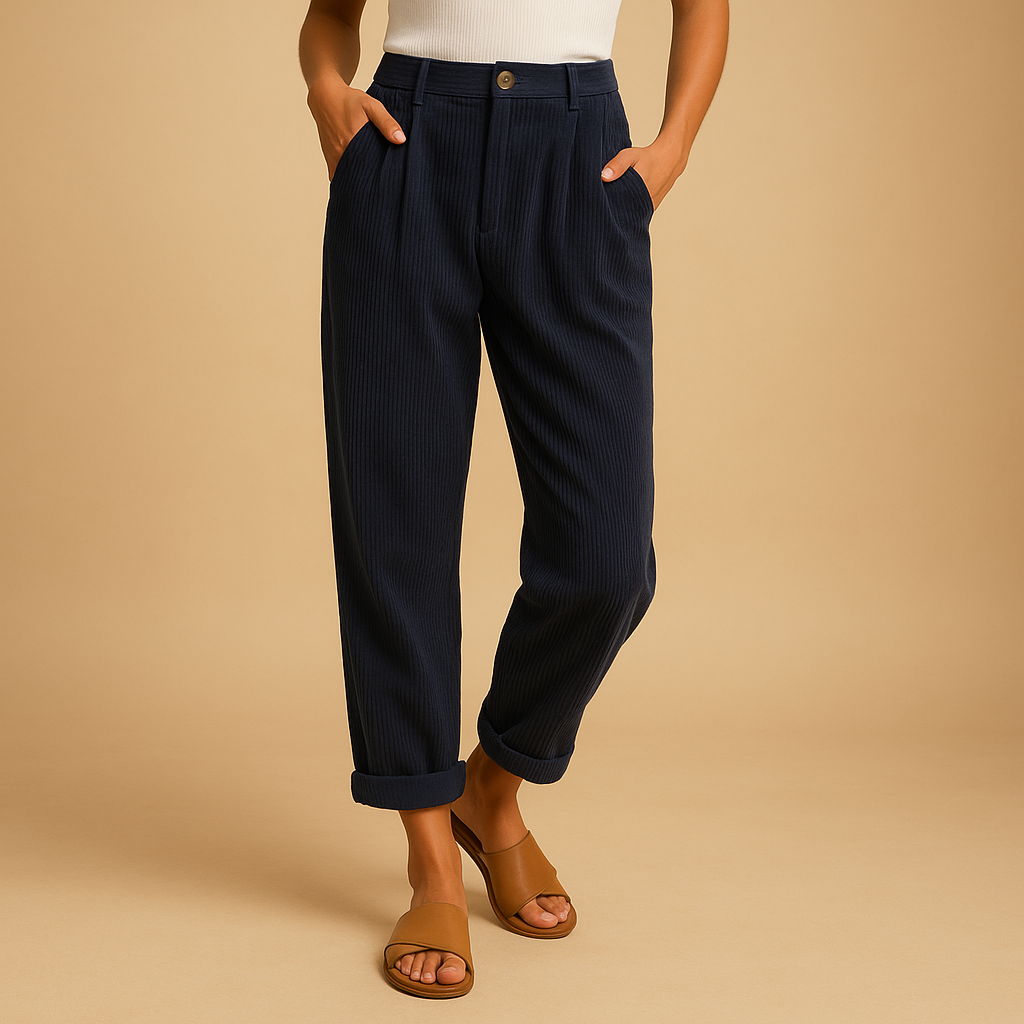 Textured corduroy high waist straight leg pants for women, offering a relaxed fit and autumn comfort.