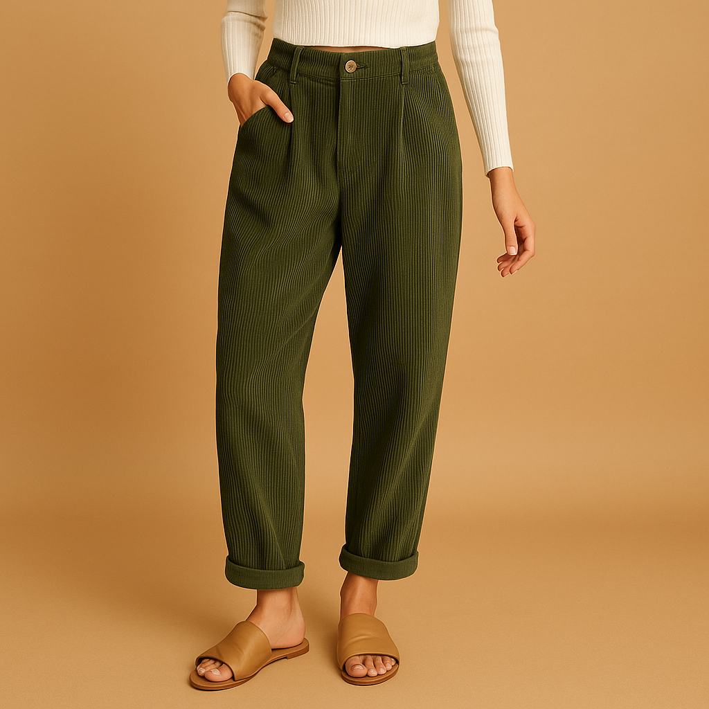 Comfortable women's corduroy high waist pants with a straight leg, versatile for fall casual outfits.