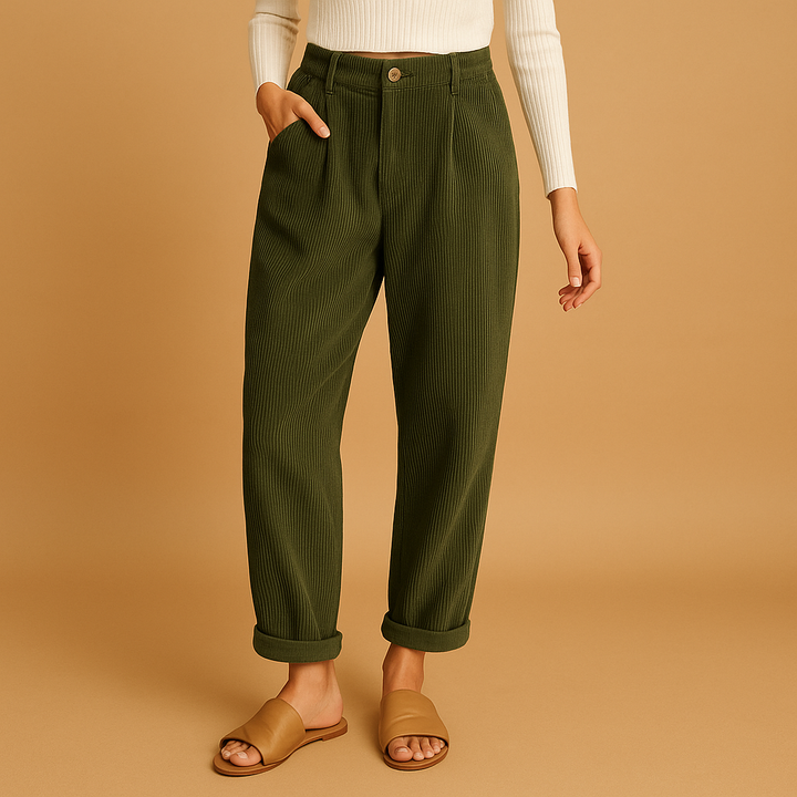 Comfortable women's corduroy high waist pants with a straight leg, versatile for fall casual outfits.