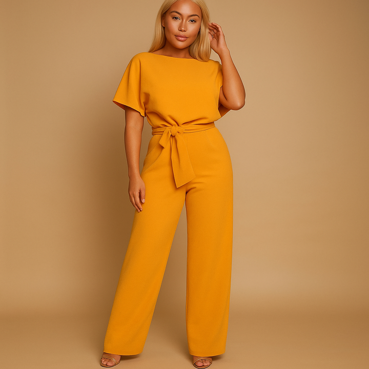 Chic women's high-waisted one-piece jumpsuit with elegant lace-up detail. Perfect for modern versatile fashion.