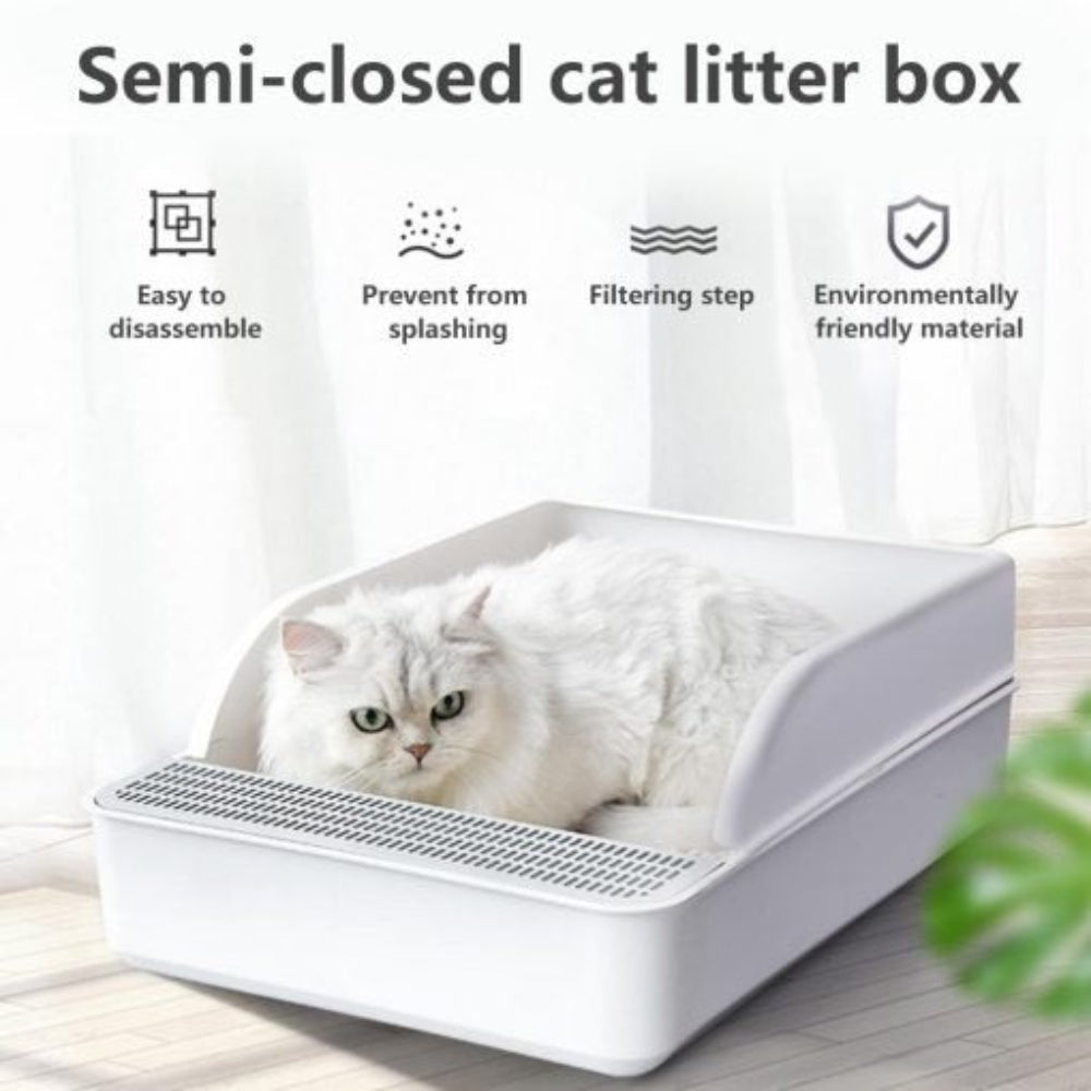 Easy clean cat litter box with scoop, ideal for pet hygiene. No mess design for a cleaner home & indoor cats.