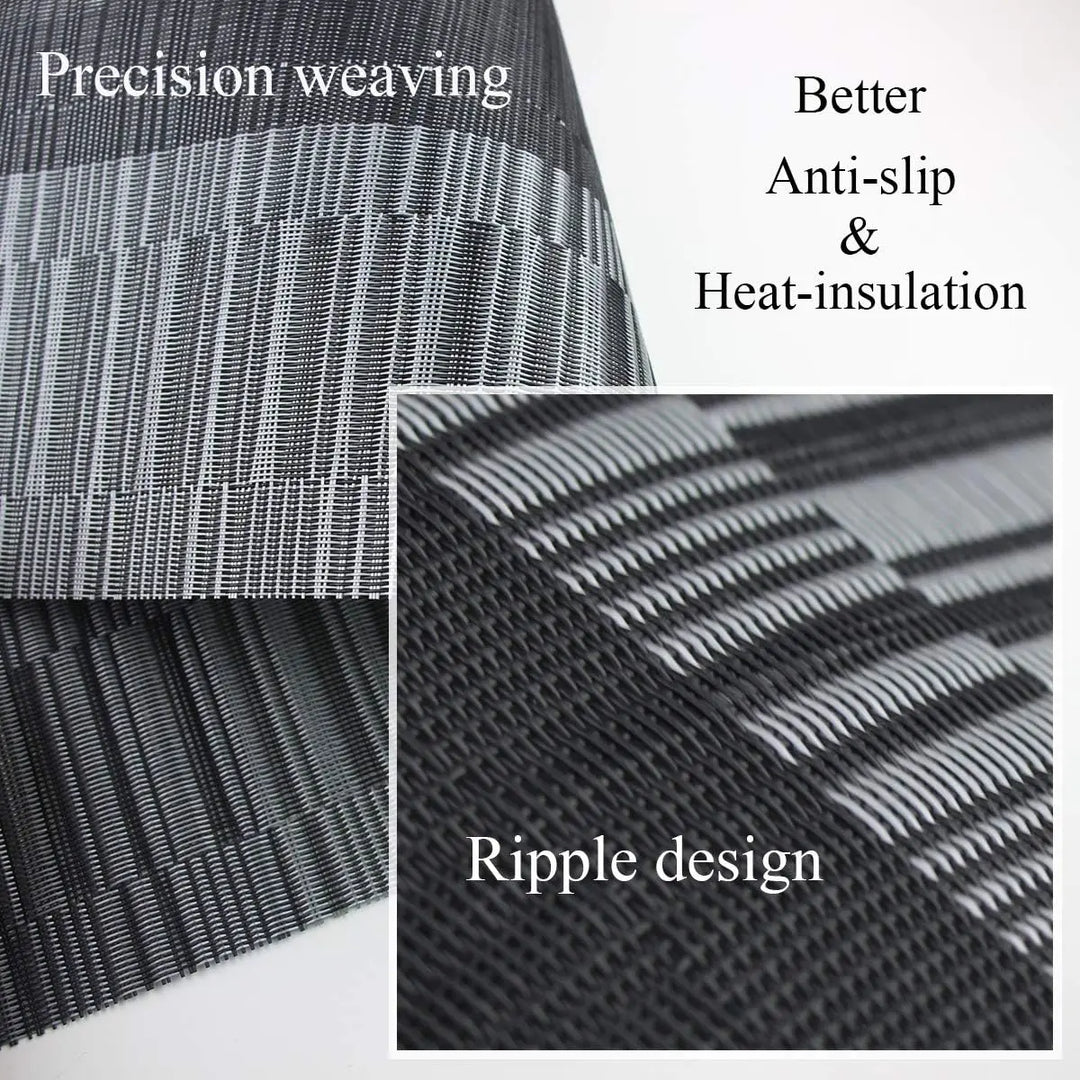 "Hitzebeständige, elegante PVC-Tischsets, 4 Stück, in Braun und Silber, waschbar, rutschfest, 30x45 cm, dekorativ."