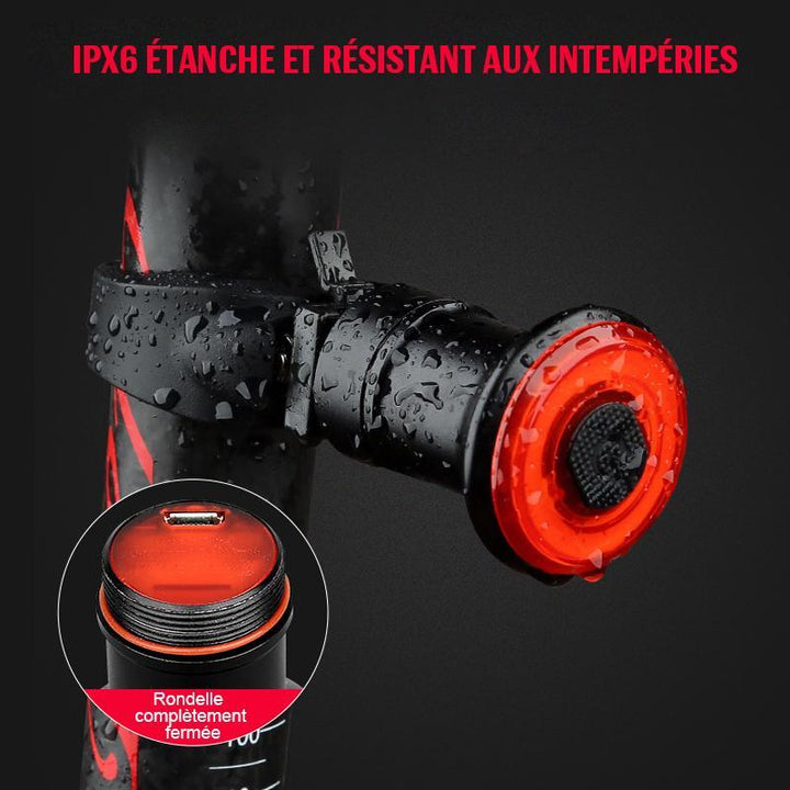 "Hochhelles USB-Rücklicht aus Aluminium mit LED-COB und EnSca-Linse, kompakt und wetterfest für Fahrräder."