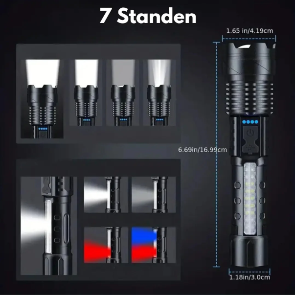 Hochleistungs-Militär-Taschenlampe, 5000 Lumen, robust, wasserdicht, kompakt, ideal für Outdoor-Abenteuer und Notfälle.