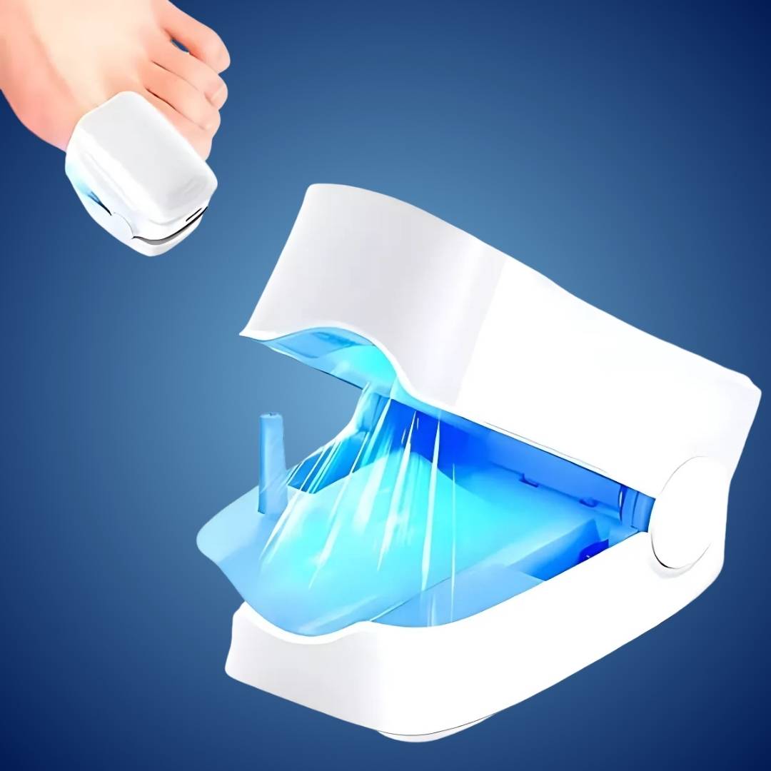 "Hochpräzises Nagelpilz-Lasergerät, nicht-invasiv, beige Gehäuse, handlich für schmerzfreie Heimbehandlungen."