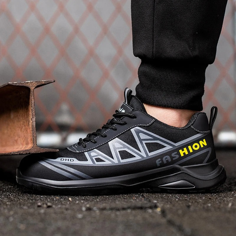 Hochwertige Herrensicherheitsschuhe mit breiter Stahlkappe, rutschfester Sohle und robuster Lederausführung.