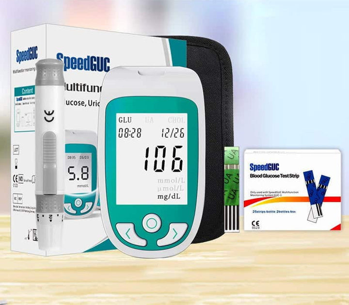 Accurate & convenient at-home health monitor for easily checking cholesterol, glucose, & uric acid levels.