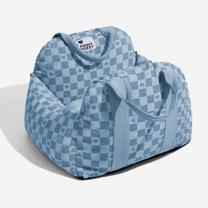 "Hunde-Autositzbett, grau, Einzelsitz, mit verstellbaren Gurten und abnehmbarem Bezug für Sicherheit und Komfort."